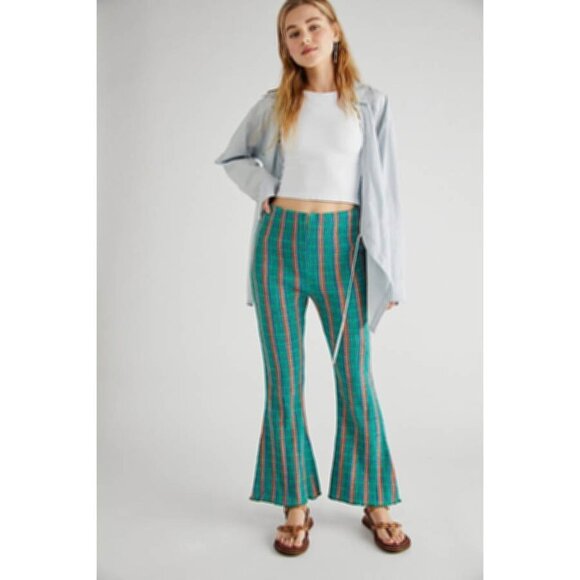 Free People - Fine Line Slim Pants in Green Combo, size Medium - Picture 2 of 9